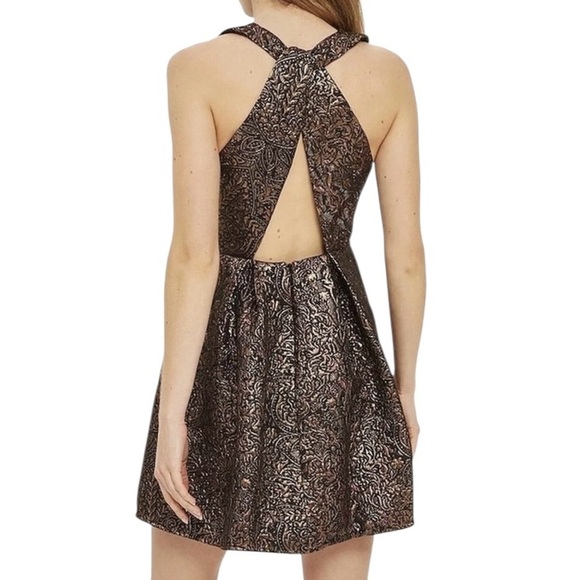Topshop Dress Size 8 Gold HOCO Mini Party Sleeveless Fit Flare Cocktail Dressy - Picture 2 of 13